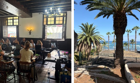 Impressionen des Kurses in Puerto de la Cruz (Kursraum und Strandblick)